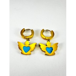 Gold Mavi Melek Detaylı Küpe